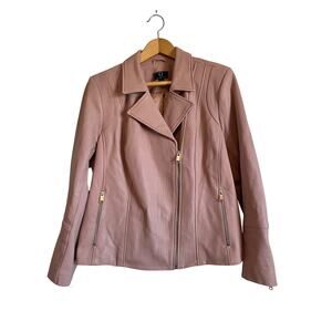 G by Giuliana pink genuine leather moto jacket zipper pockets lined collar 1X